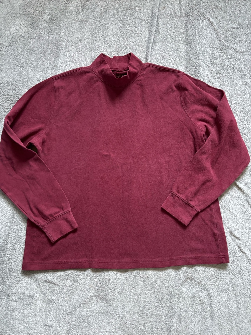 Lands End Long Sleeve Red Women’s Top T-Shirt Size L 14-16 Mock Neck 100% Cotton